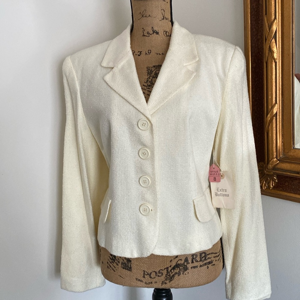 Vintage Finity Jacket Women Short Fashion Cream Button Up Shoulder Pads Made USA